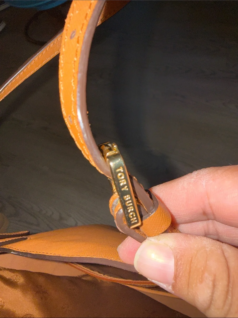 Tory Burch Cognac Leather Tote with Gold Logo